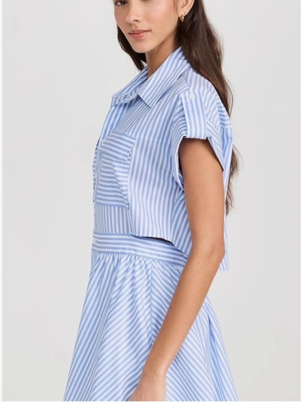 Striped Light Blue Cropped Button-Down Shirt - Picture 4 of 7